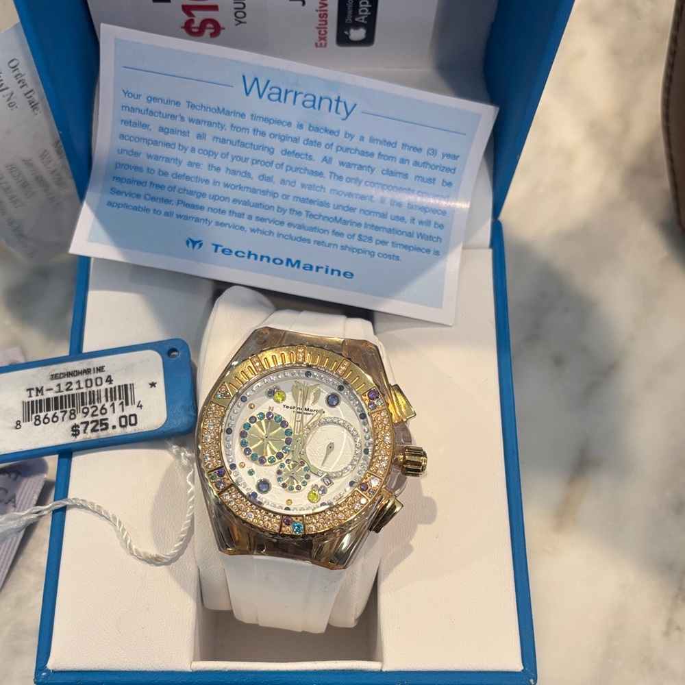Technomarine Gold and White Crystal Watch